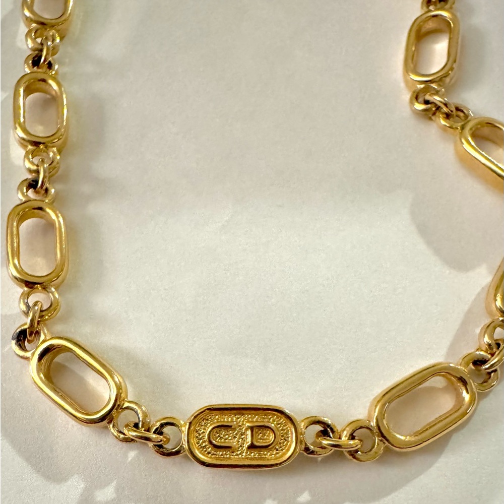 Dior Vintage Rare 18K Gold Plated CD Logo Chain Link Necklace 16in Authentic - Picture 4 of 11